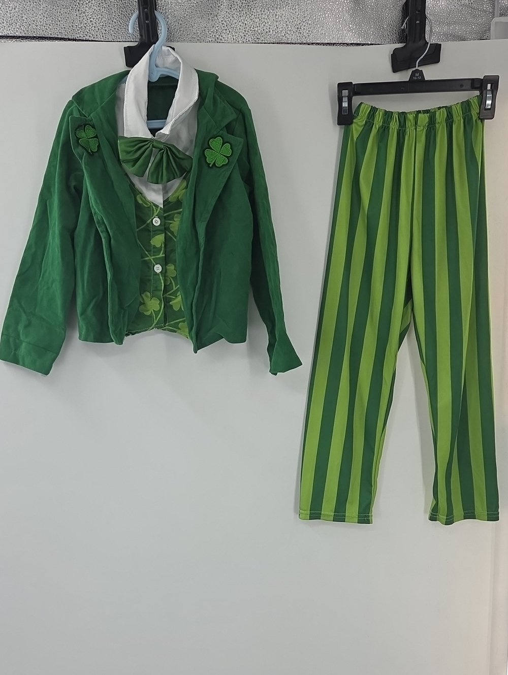 Green Shamrock Leprechaun Kids Costume Jacket, Pants And Accessories